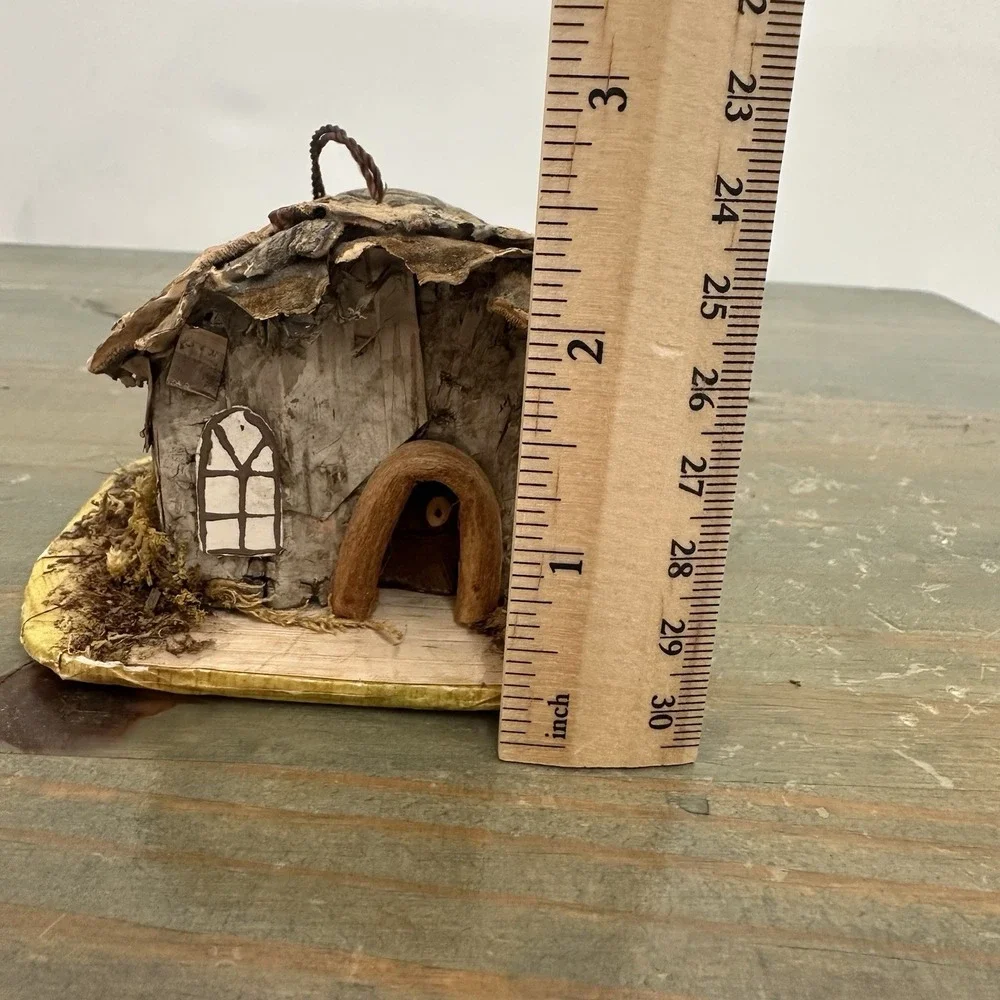 Mini Handmade Twig Bark Cottage Hanging Ornament Rustic Fairy House Folk Art